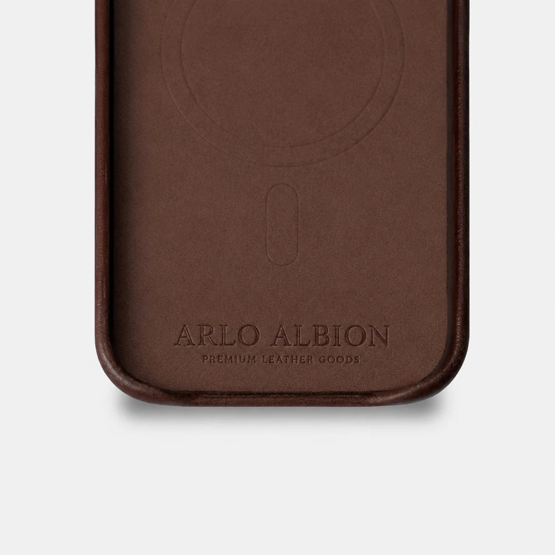 Leather iPhone 17 Air Shell Case Metal, MagSafe - Dark Brown