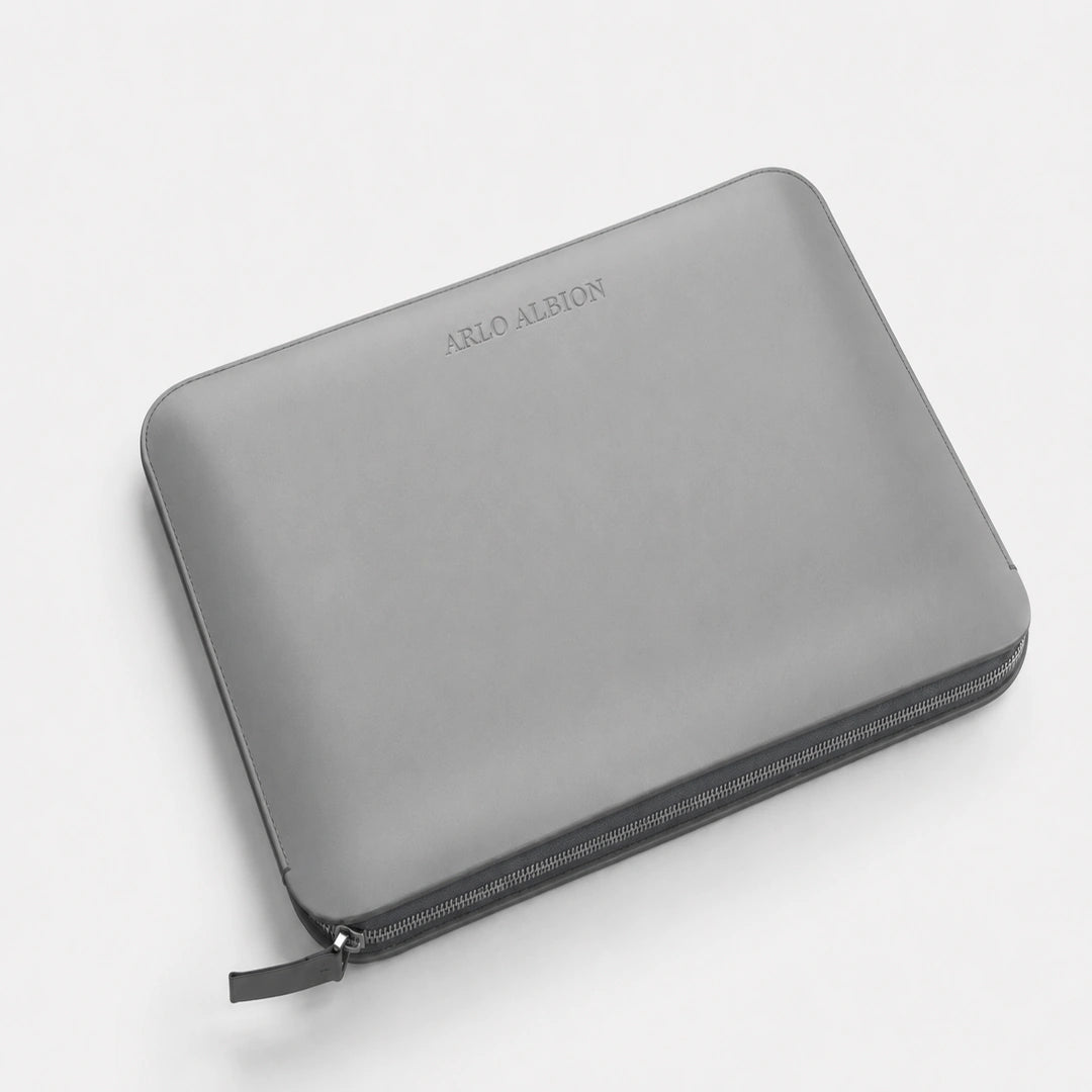 Luxury Nappa Leather MacBook Pro 16" sleeve with zip - Grey