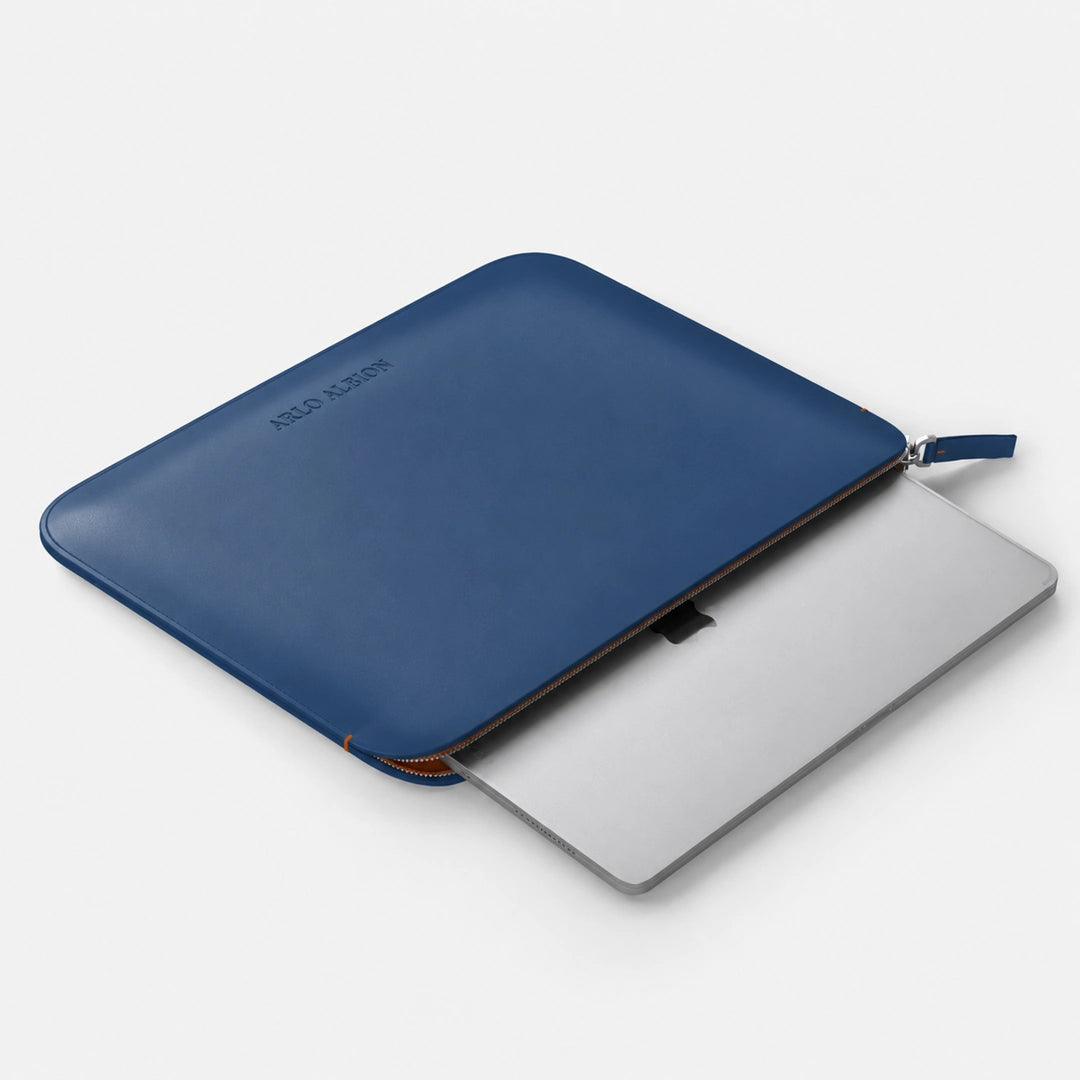 Luxury Nappa Leather MacBook Pro 16" sleeve with zip - Turquoise Blue