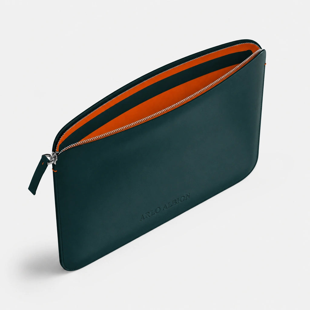 Luxury Nappa Leather MacBook Pro 13" sleeve with zip - Avocado Green