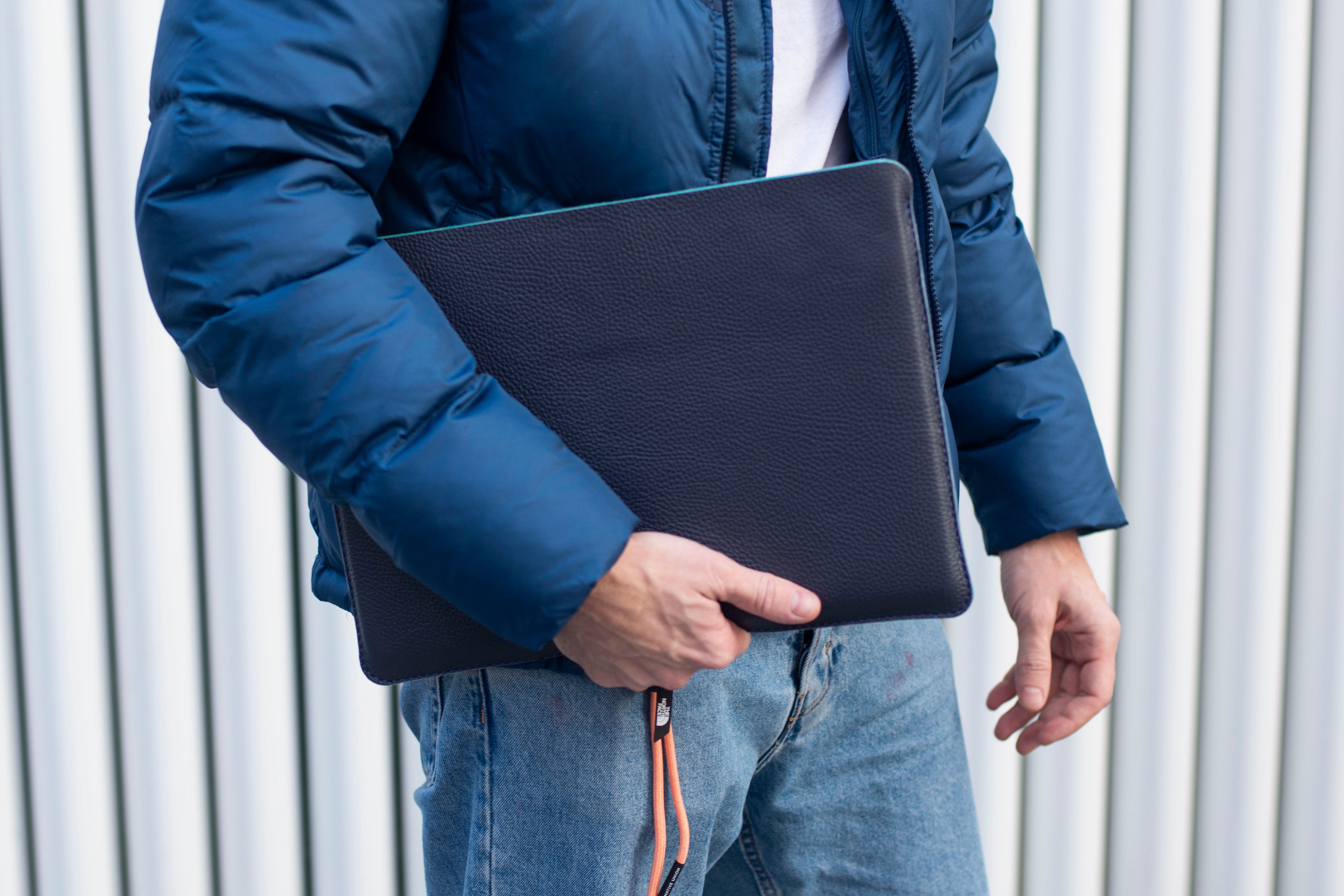Luxury Leather Macbook Pro 16" Sleeve - Navy Blue and Mint