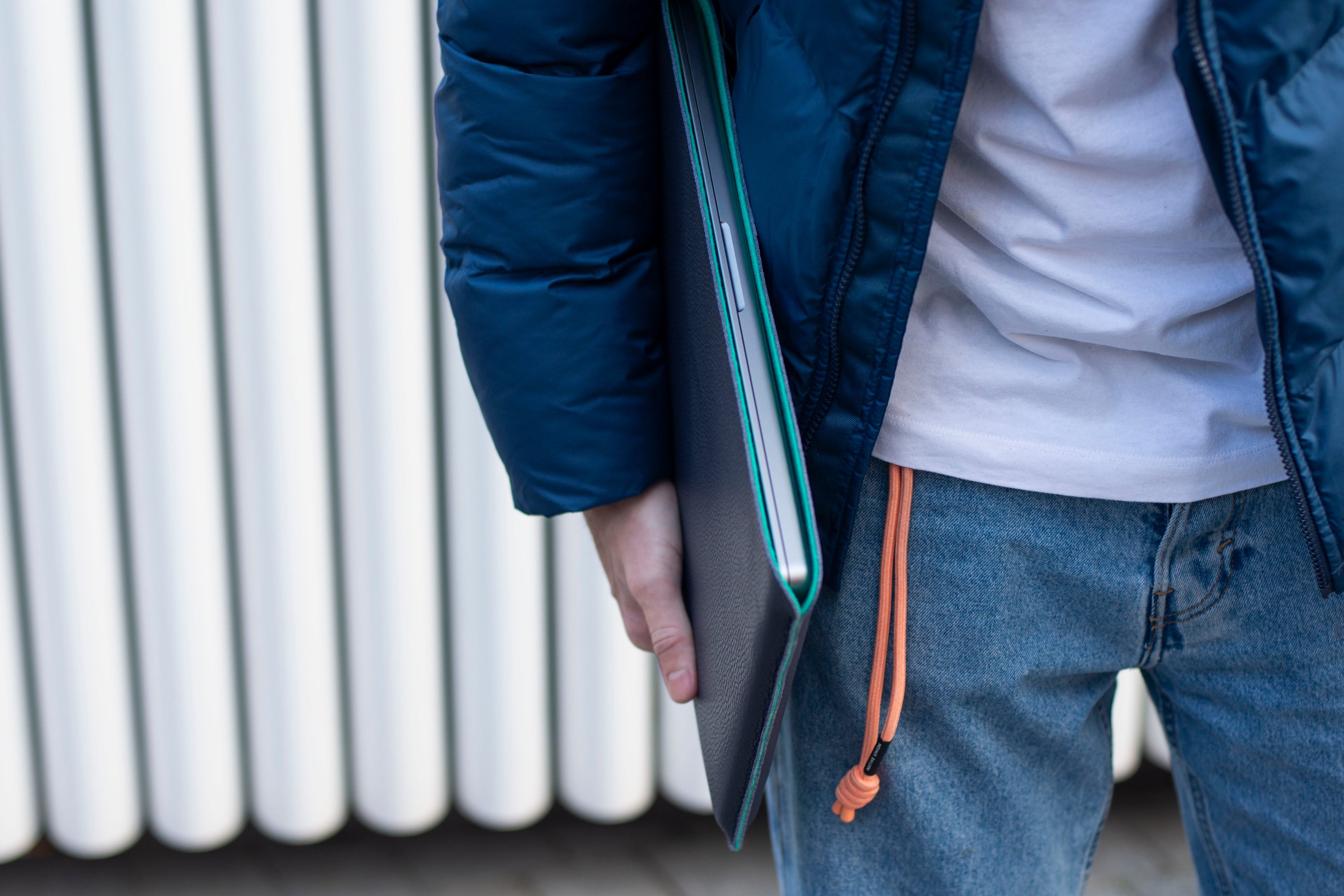 Luxury Leather Macbook Pro 16" Sleeve - Navy Blue and Mint