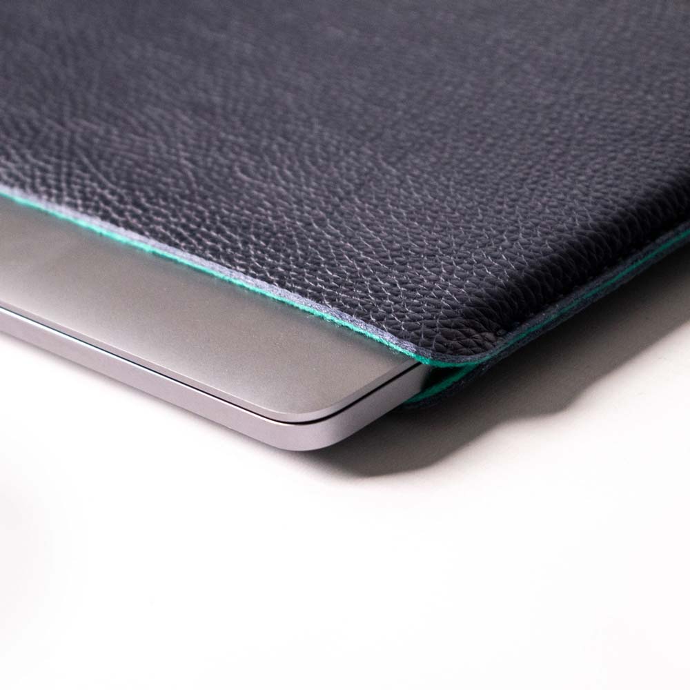 Luxury Leather Macbook Pro 14" Sleeve - Navy Blue and Mint