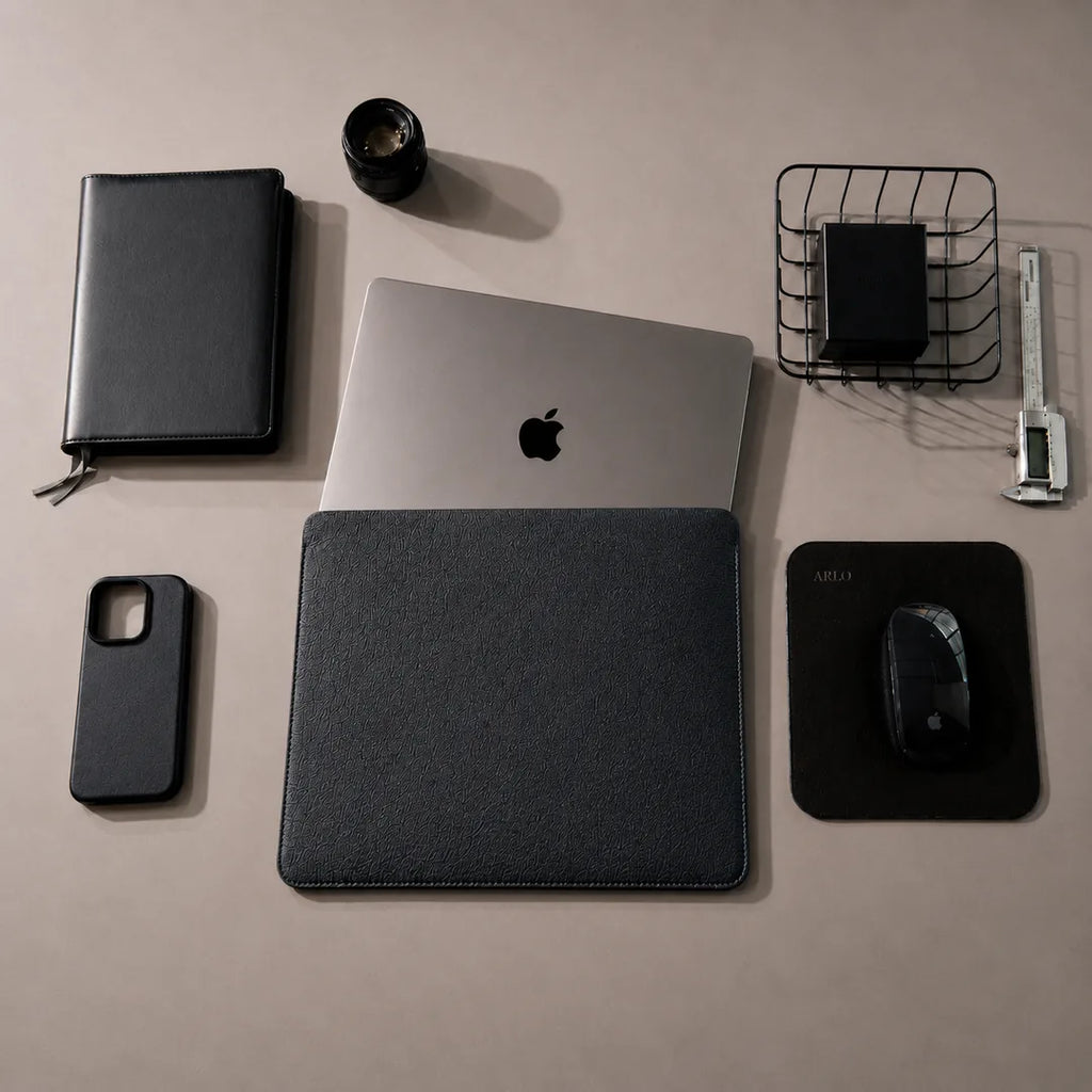Luxury Leather Macbook Pro 14" Sleeve - Navy Blue and Mint
