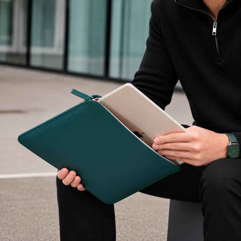 Luxury Nappa Leather MacBook Pro 13" sleeve with zip - Avocado Green