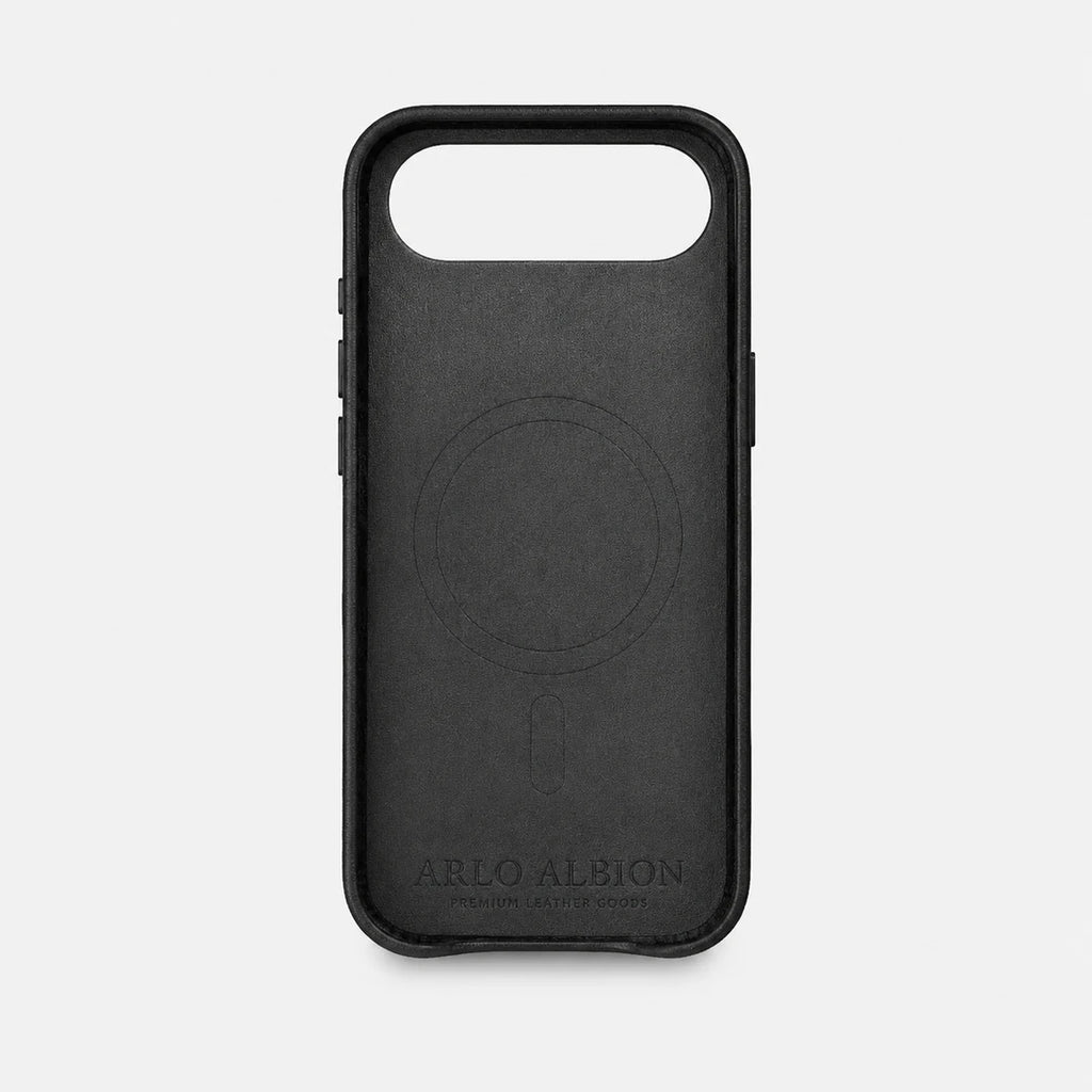 Leather iPhone 17 Air Shell Case Metal, MagSafe - Black