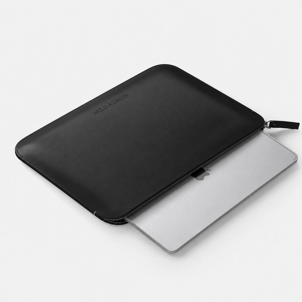 Luxury Nappa Leather MacBook Pro 16" sleeve with zip - Black