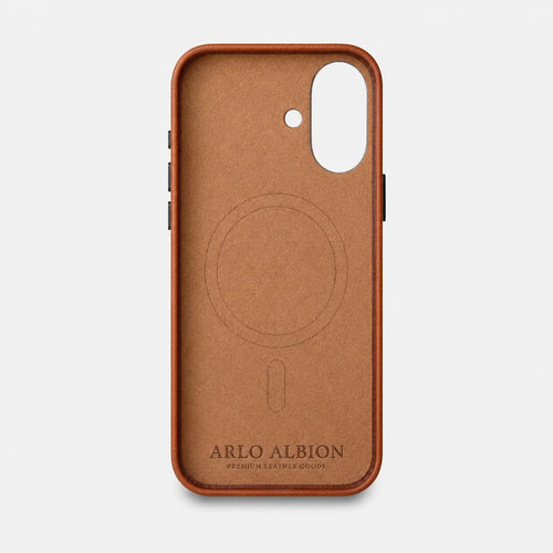 iPhone 16 Plus Leather Shell Case Metal, MagSafe - Saddle Brown