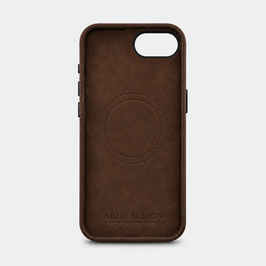 iPhone 17e Leather Shell Case Metal, MagSafe - Dark Brown