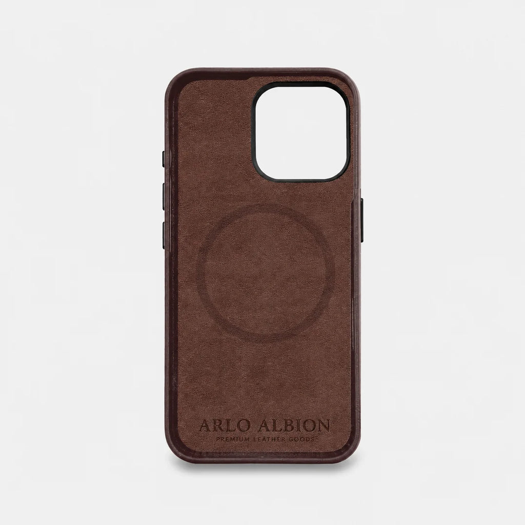 iPhone 16 Pro Leather Shell Case Metal, MagSafe - Dark Brown
