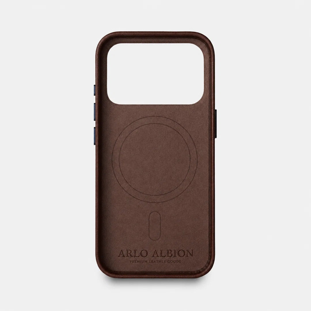 Leather iPhone 17 Pro Shell Case Metal, MagSafe - Dark Brown