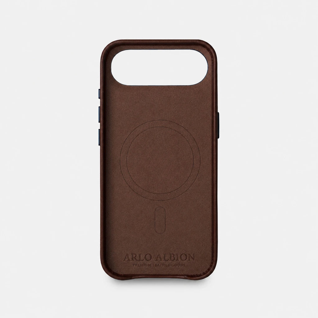 Leather iPhone 17 Air Shell Case Metal, MagSafe - Dark Brown