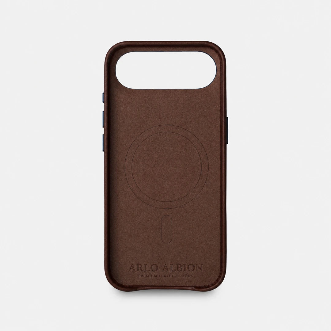 Leather iPhone 17 Air Shell Case Metal, MagSafe - Dark Brown