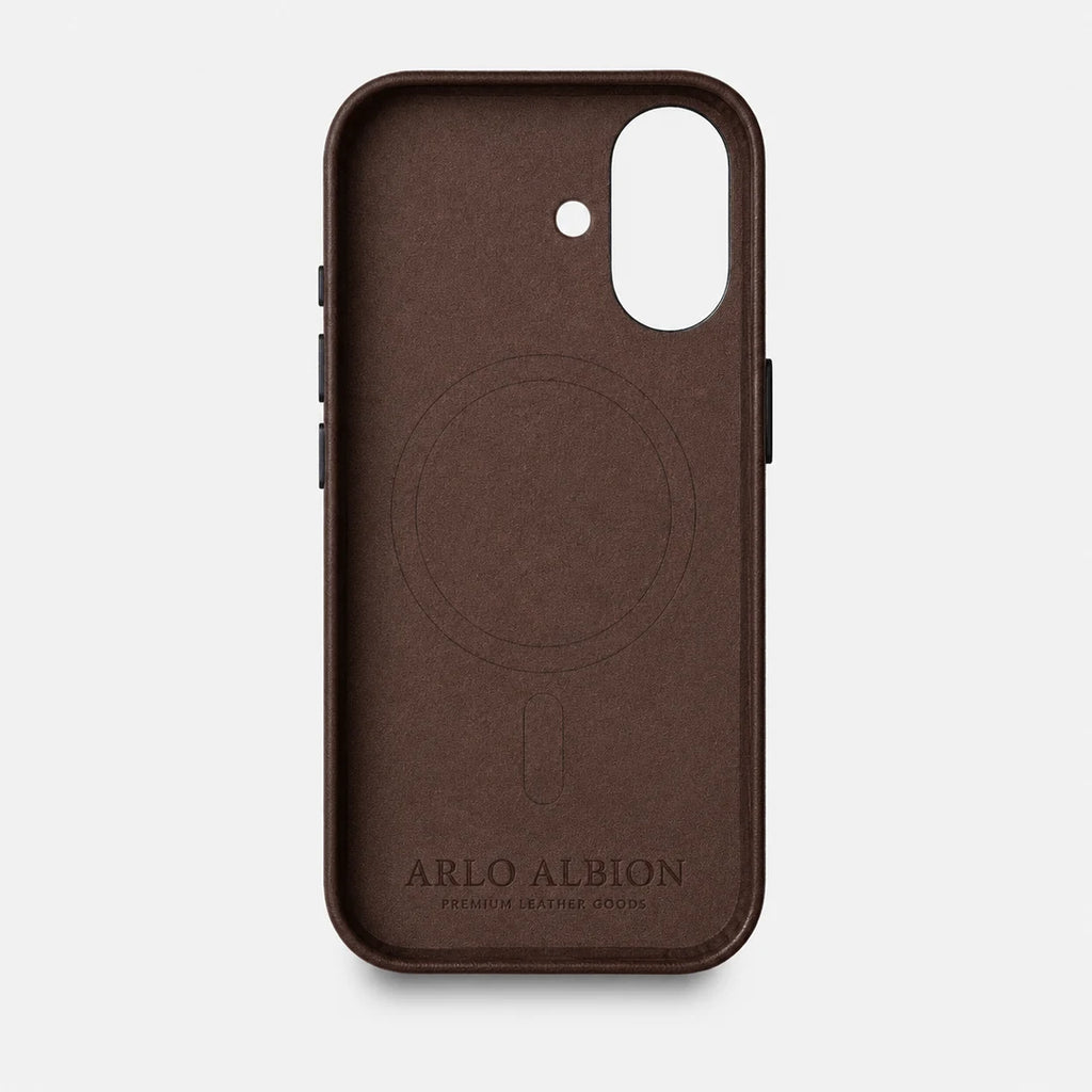 Leather iPhone 17 Shell Case Metal, MagSafe - Dark Brown