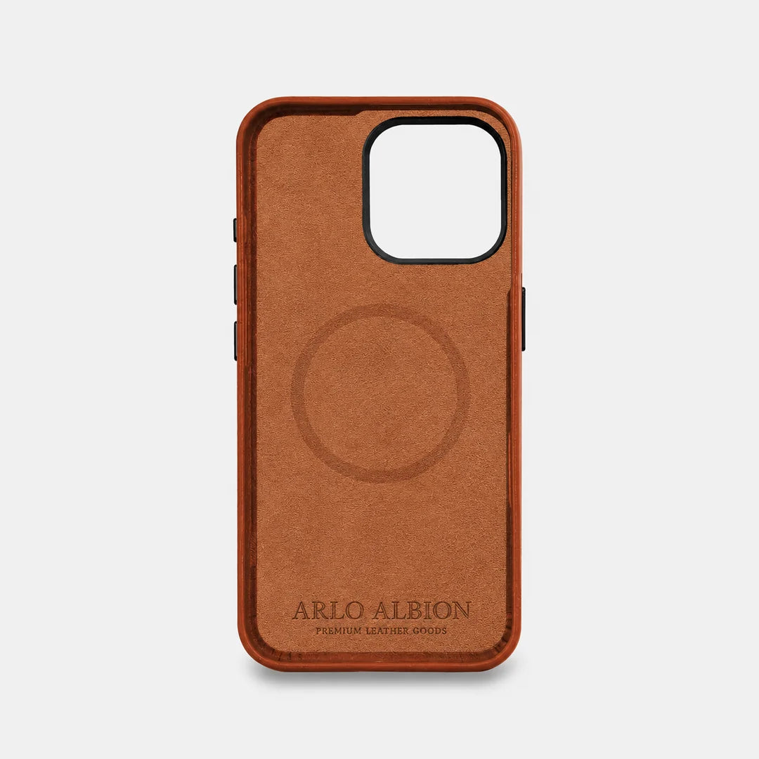 iPhone 16 Pro Max Leather Shell Case Metal, MagSafe - Saddle Brown