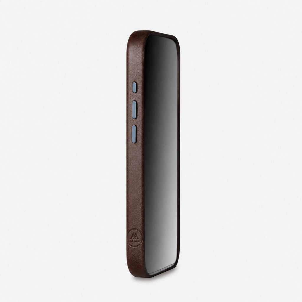 iPhone 17e Leather Shell Case Metal, MagSafe - Dark Brown