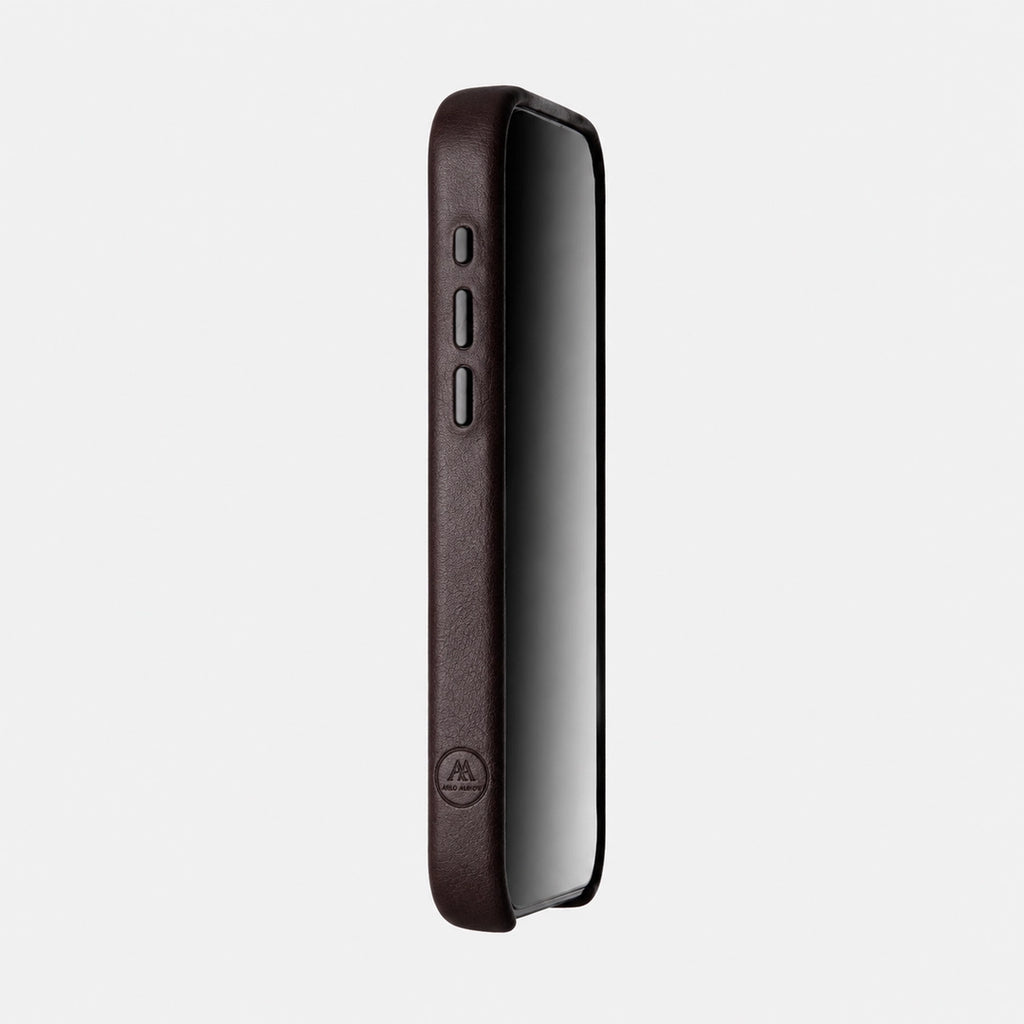 Leather iPhone 17 Shell Case Metal, MagSafe - Dark Brown