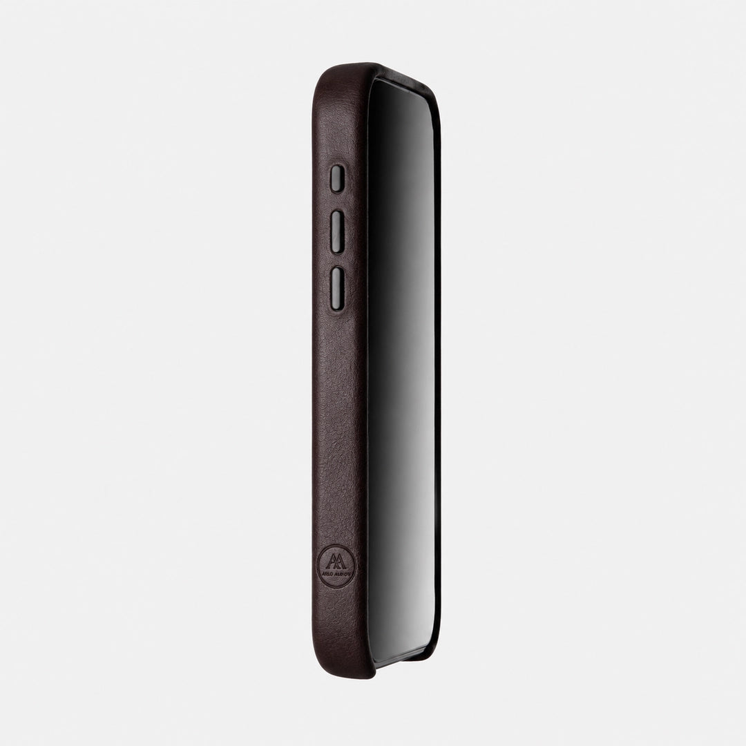 Leather iPhone 17 Shell Case Metal, MagSafe - Dark Brown