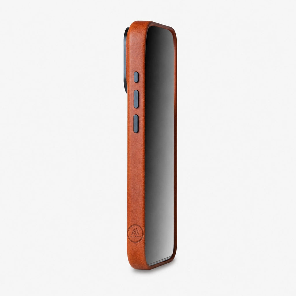 Leather iPhone 17 Pro Max Shell Case Metal, MagSafe - Saddle Brown