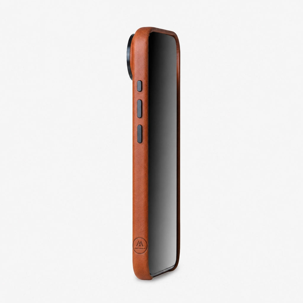 Leather iPhone 17 Air Shell Case Metal, MagSafe - Saddle Brown
