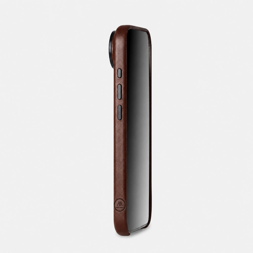 Leather iPhone 17 Air Shell Case Metal, MagSafe - Dark Brown