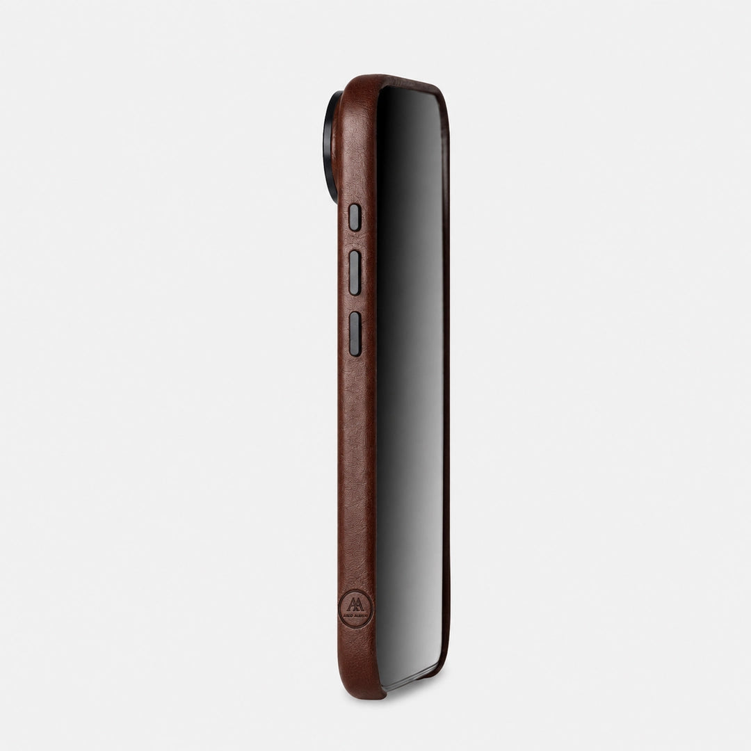 Leather iPhone 17 Air Shell Case Metal, MagSafe - Dark Brown