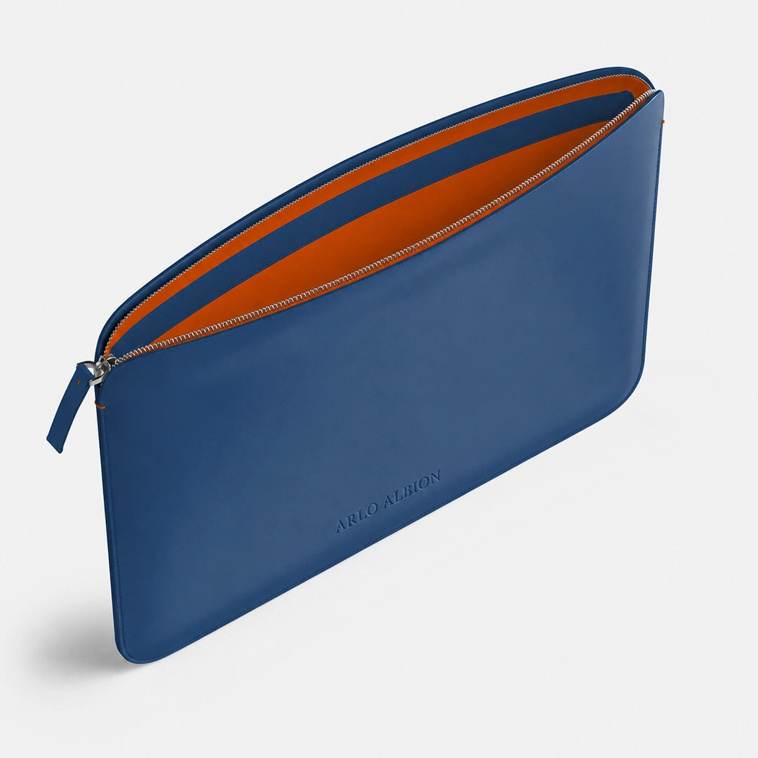 Luxury Nappa Leather MacBook Pro 16" sleeve with zip - Turquoise Blue