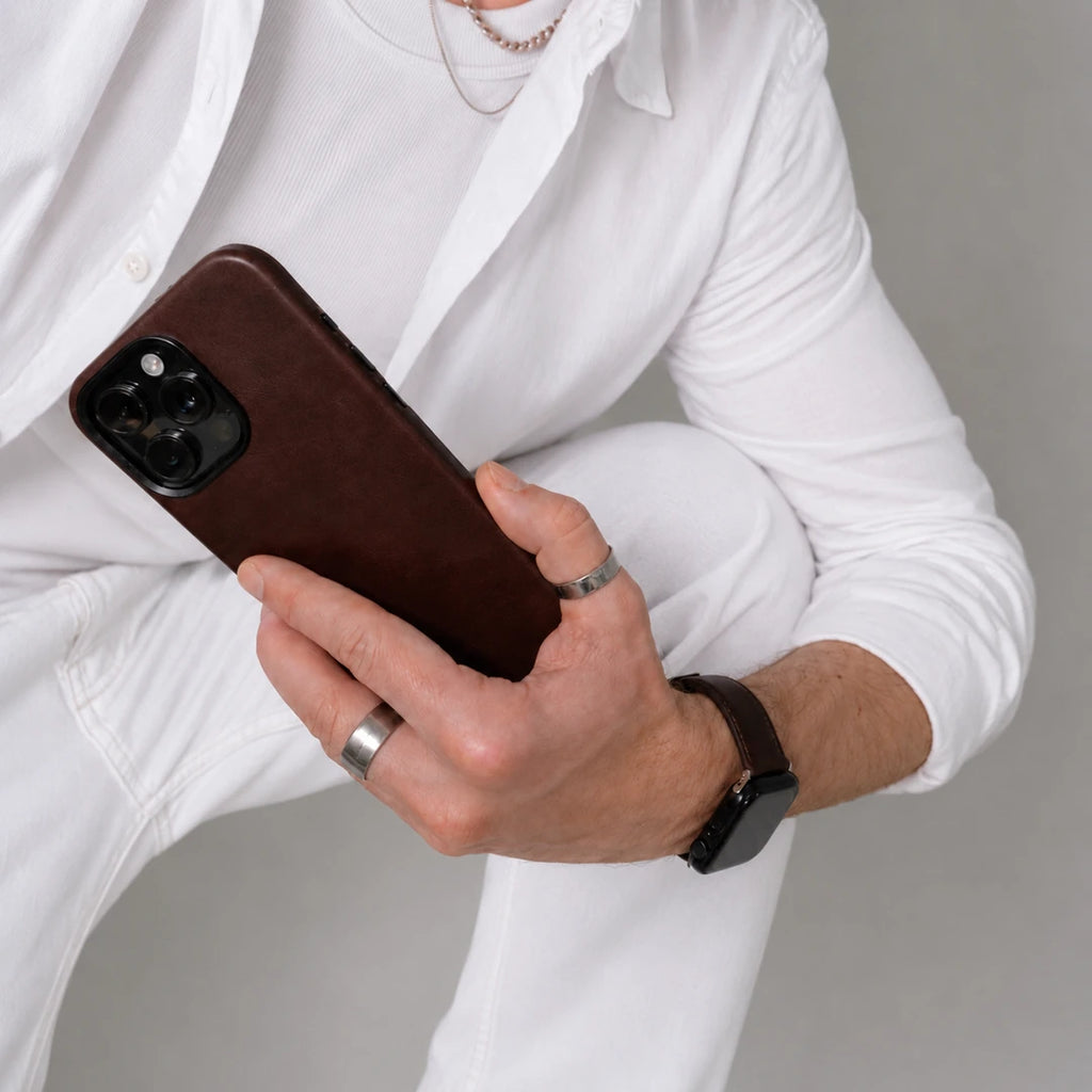 iPhone 16 Pro Max Leather Shell Case Metal, MagSafe - Dark Brown