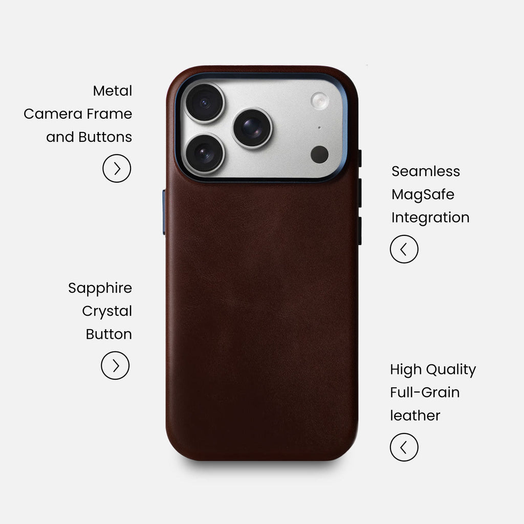 Leather iPhone 17 Pro Shell Case Metal, MagSafe - Dark Brown