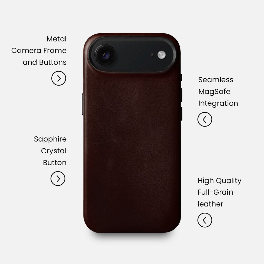 Leather iPhone 17 Air Shell Case Metal, MagSafe - Dark Brown