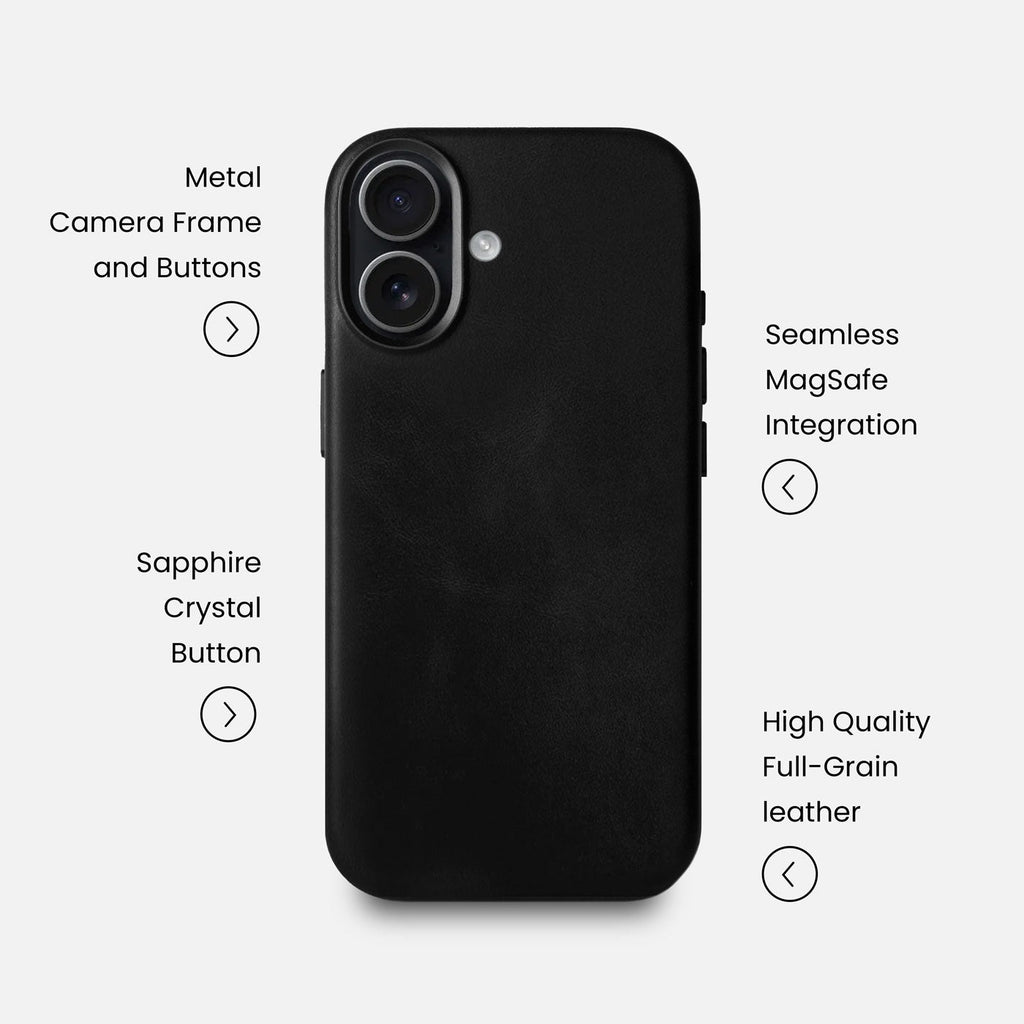 Leather iPhone 17 Shell Case Metal, MagSafe - Black