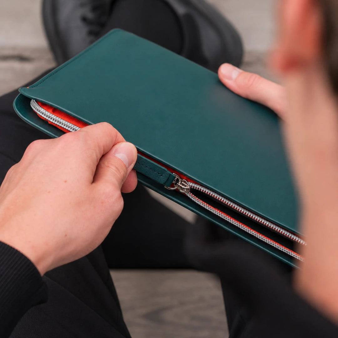 Luxury Nappa Leather iPad Air 13" sleeve with zip - Avocado Green