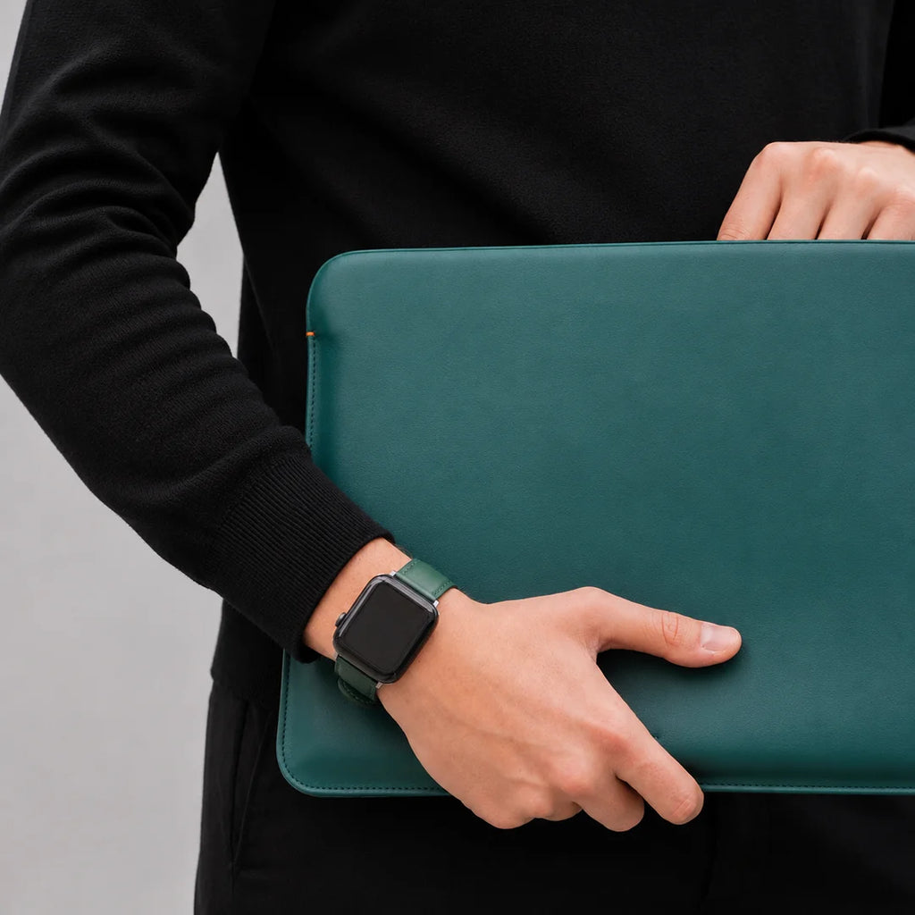 Luxury Nappa Leather MacBook Pro 13" sleeve with zip - Avocado Green