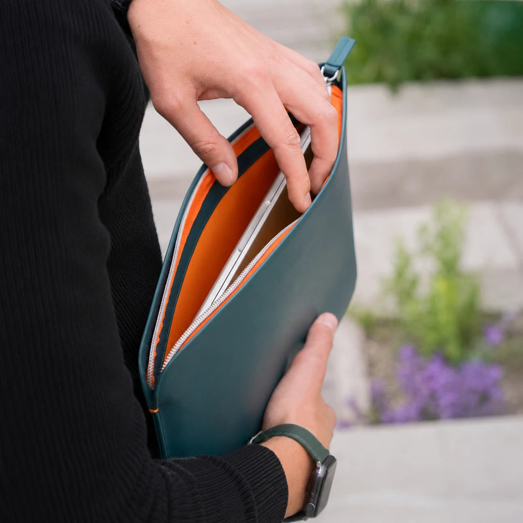 Luxury Nappa Leather MacBook Pro 13" sleeve with zip - Avocado Green