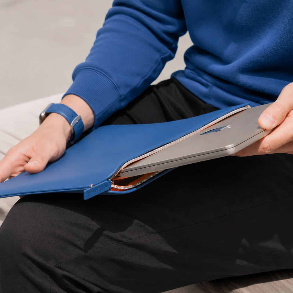 Luxury Nappa Leather MacBook Pro 14" sleeve with zip - Turquoise Blue
