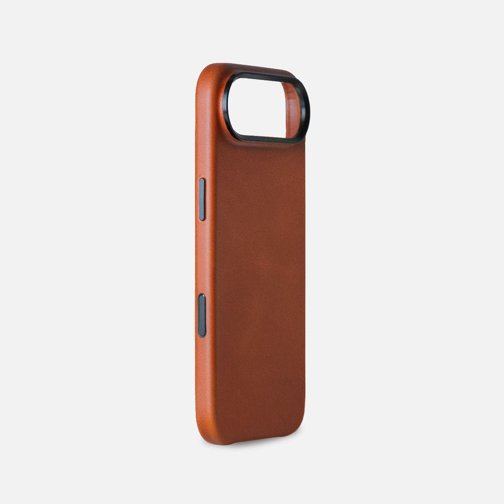 Leather iPhone 17 Air Shell Case Metal, MagSafe - Saddle Brown