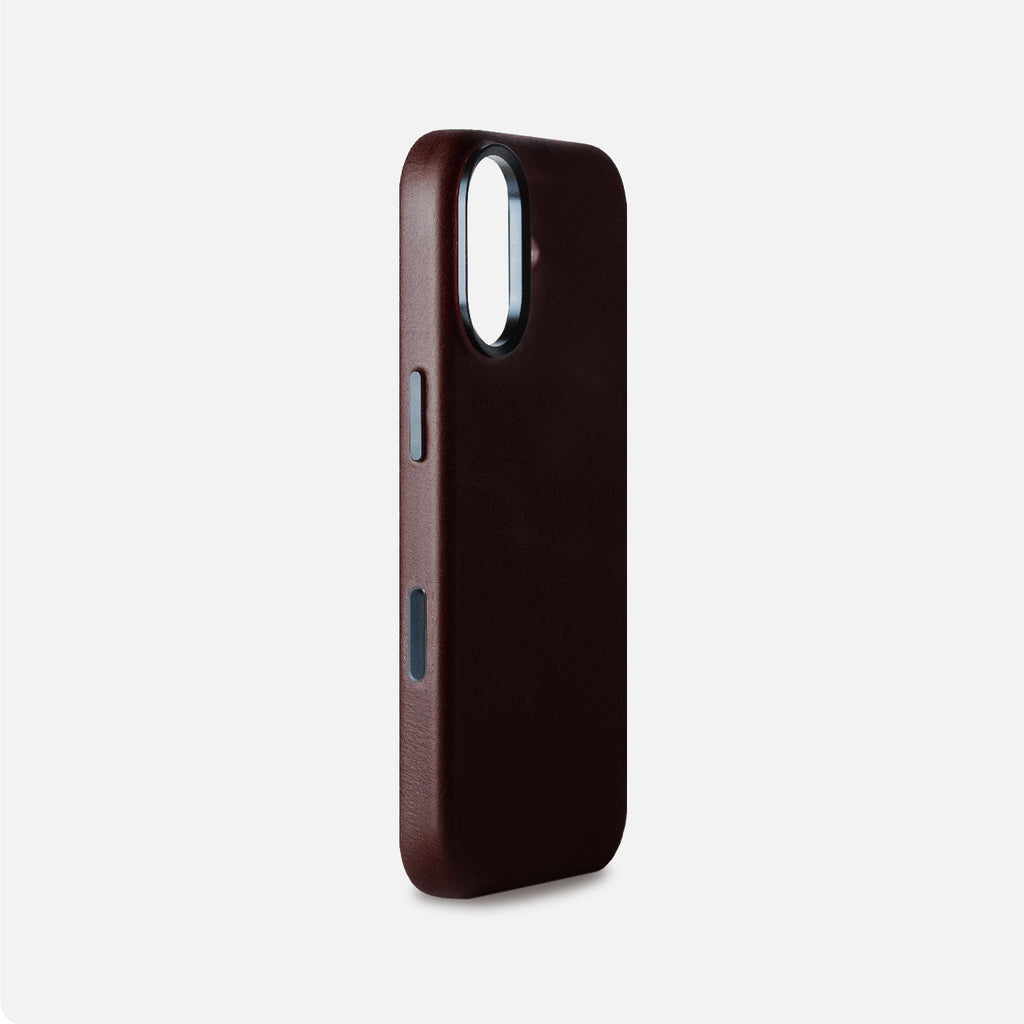 Leather iPhone 17 Shell Case Metal, MagSafe - Dark Brown