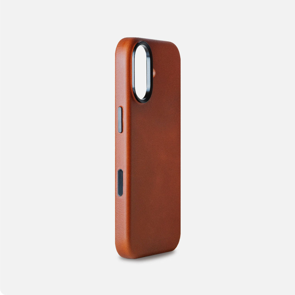 Leather iPhone 17 Shell Case Metal, MagSafe - Saddle Brown