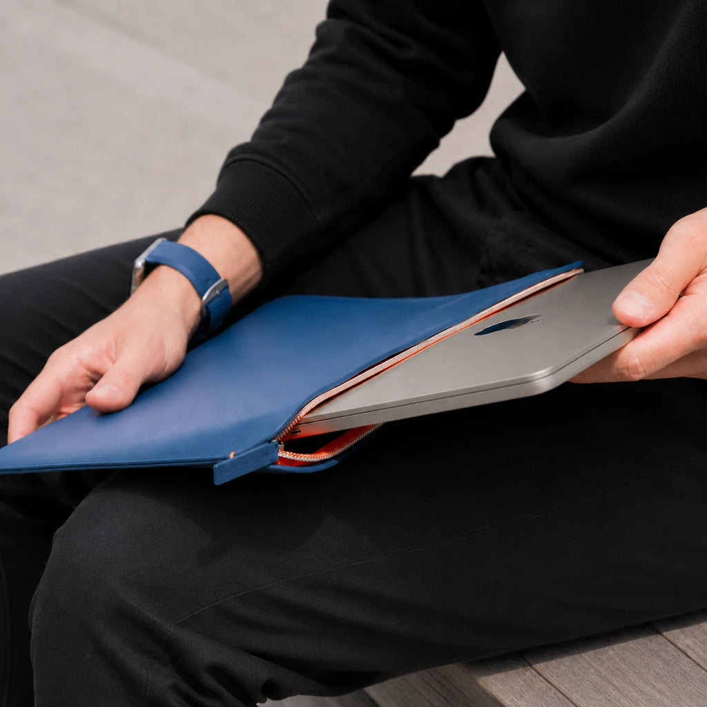 Luxury Nappa Leather iPad Pro 13" sleeve with zip - Turquoise Blue