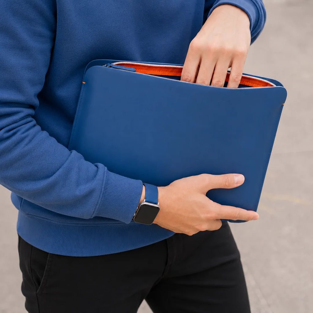 Luxury Nappa Leather MacBook Pro 16" sleeve with zip - Turquoise Blue