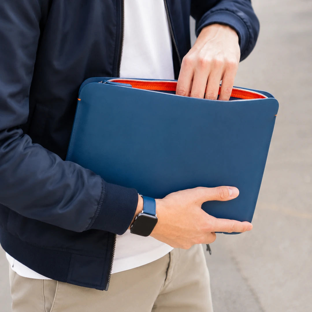 Luxury Nappa Leather MacBook Neo sleeve with zip - Turquoise Blue
