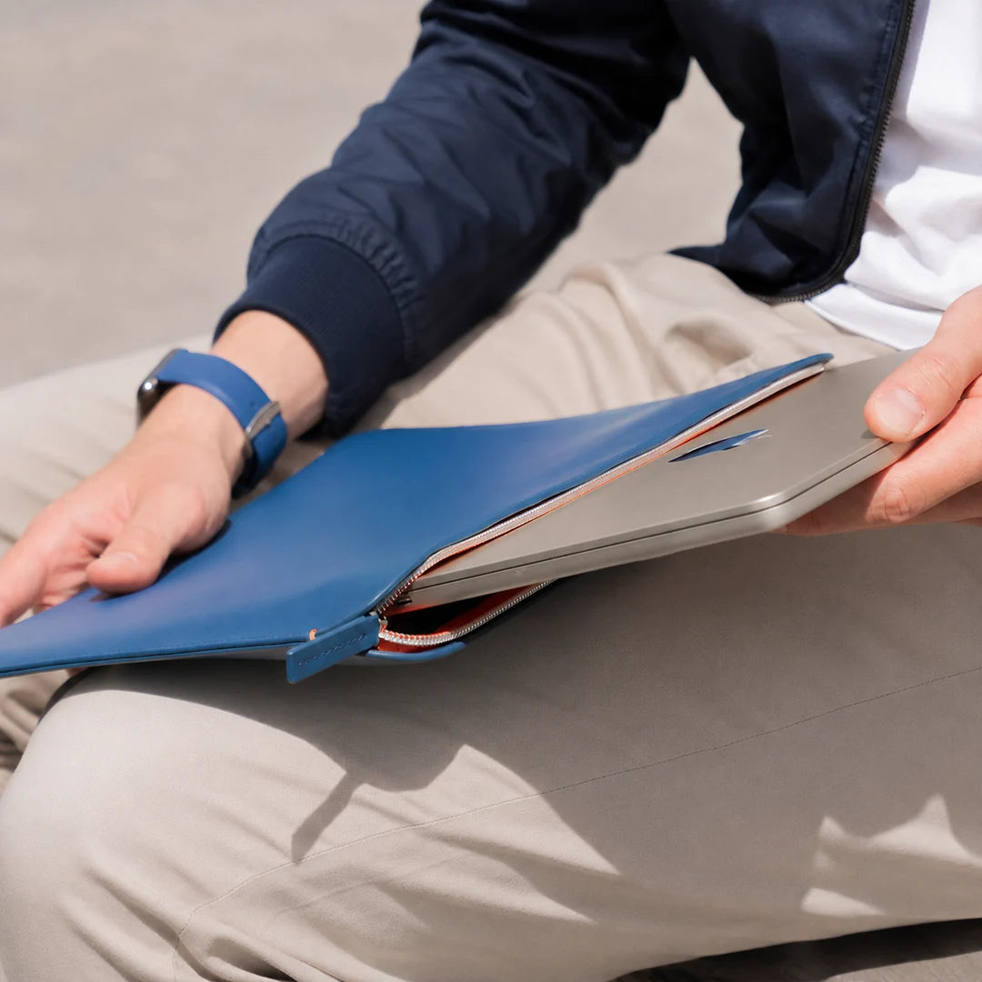 Luxury Nappa Leather MacBook Neo sleeve with zip - Turquoise Blue