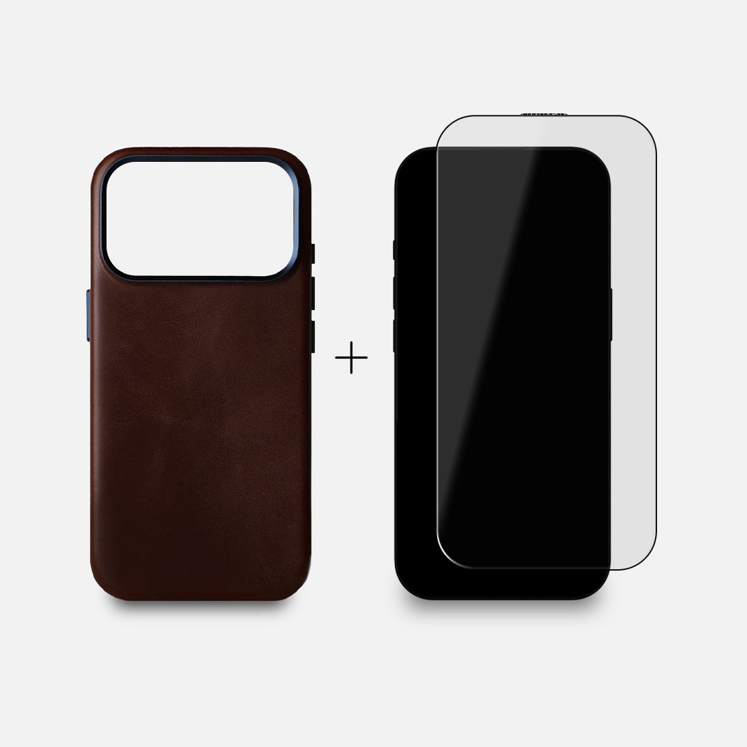 iPhone 17 Pro Leather Case & Screen Protector Bundle - Dark brown