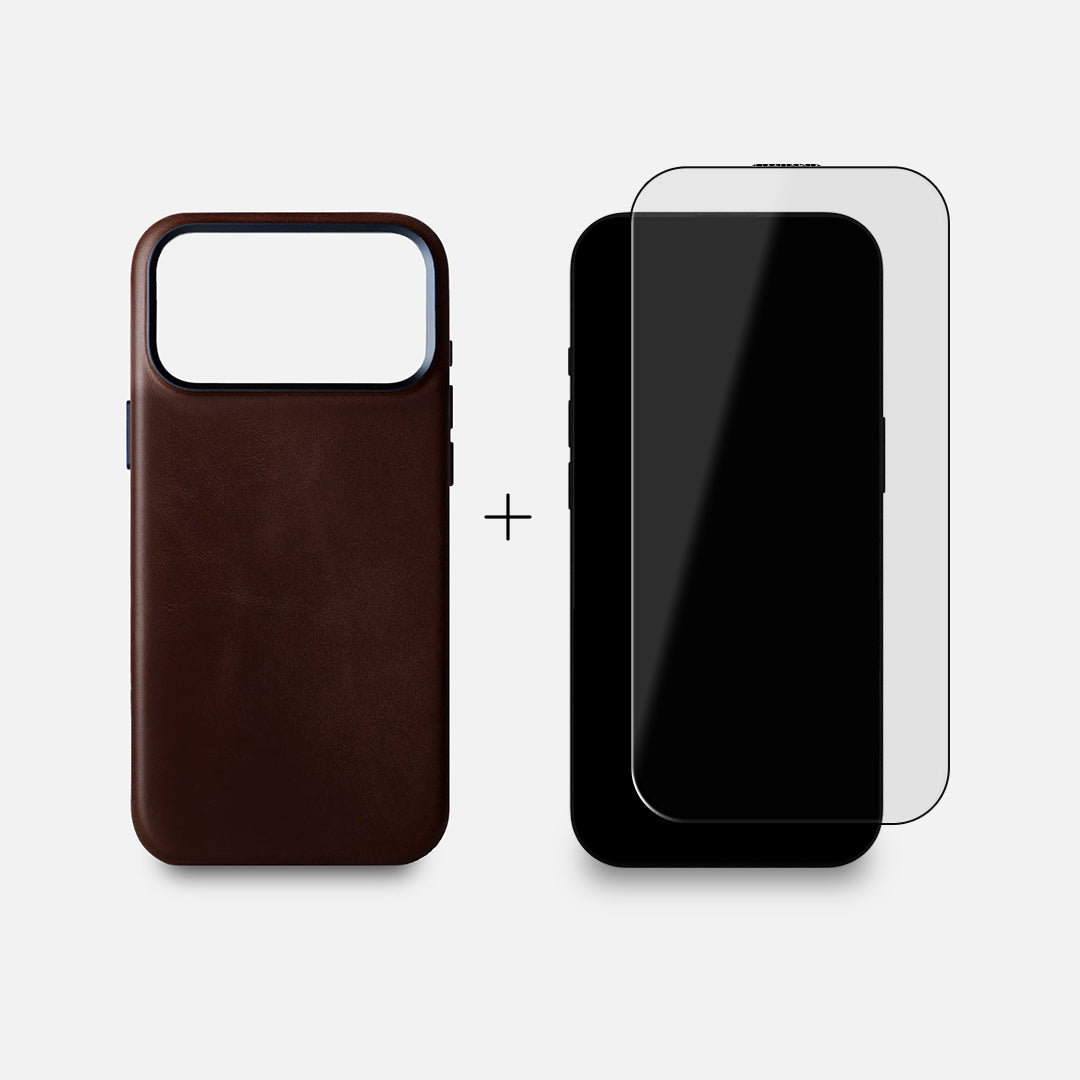 iPhone 17 Pro Max Leather Case & Screen Protector Bundle - Dark Brown