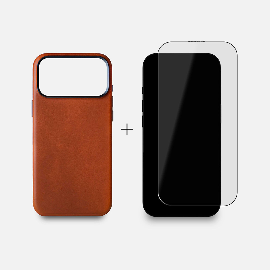 iPhone 17 Pro Max Leather Case & Screen Protector Bundle - Saddle Brown