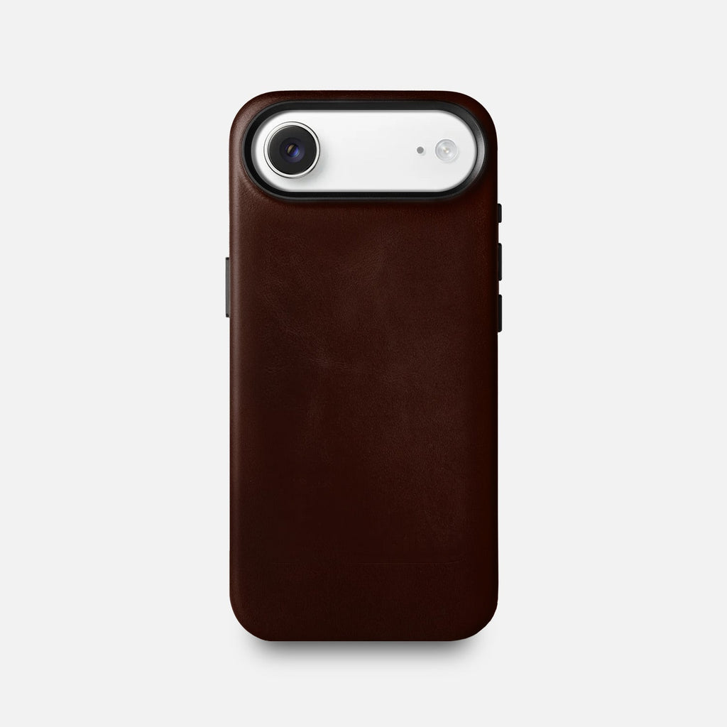 Leather iPhone 17 Air Shell Case Metal, MagSafe - Dark Brown