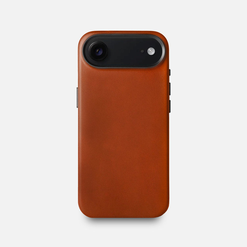 Leather iPhone 17 Air Shell Case Metal, MagSafe - Saddle Brown