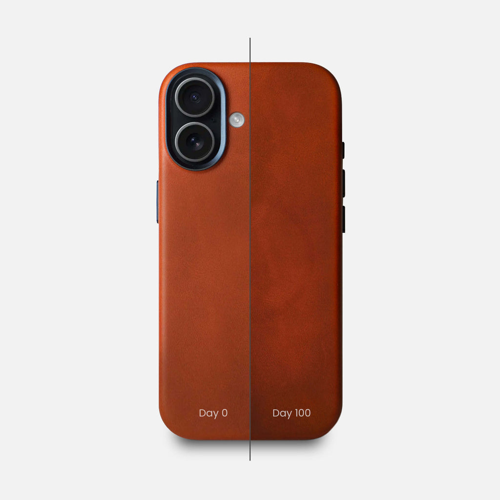 Leather iPhone 17 Shell Case Metal, MagSafe - Saddle Brown