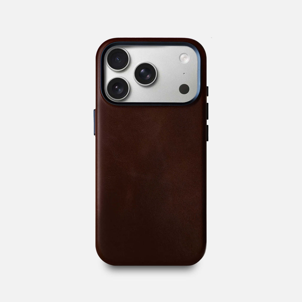Leather iPhone 17 Pro Shell Case Metal, MagSafe - Dark Brown